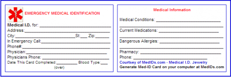 Free Printable Medical ID Cards